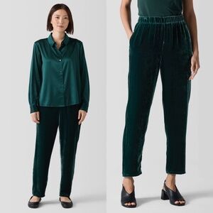 NWT Eileen Fisher Velvet High Pleated Waist Pull-On Tapered Ankle Pants